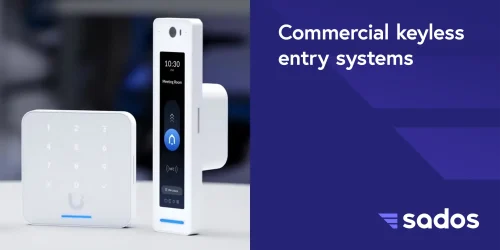 Commercial keyless entry system featuring a touchpad and digital display for easy access control.