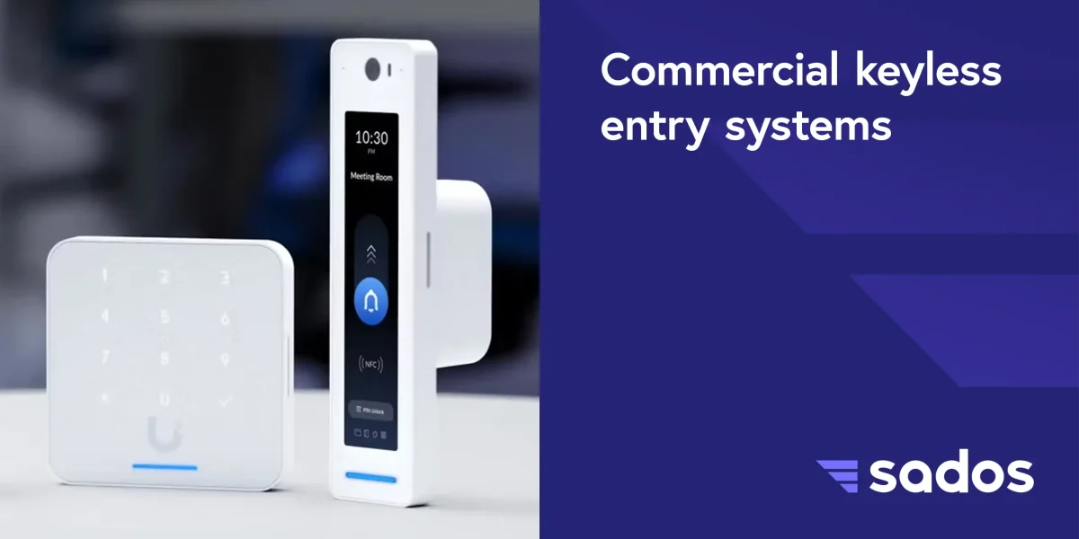 Commercial keyless entry system featuring a touchpad and digital display for easy access control.
