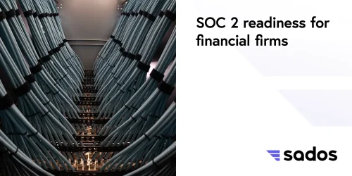 Network cables organized in a server room, highlighting SOC 2 readiness for financial firms by Sados.